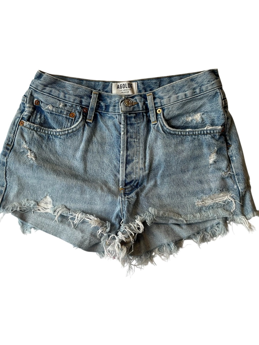 AGOLDE Parker vintage cut off denim shorts 28 Distressed Light blue wash Womens